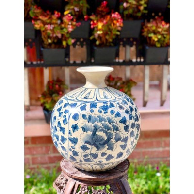 Bình hút lộc men rạn giả cổ, họa tiết vẽ thủ công hoa phù dung  Bát Tràng.