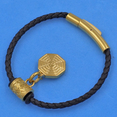 Vòng tay dây da khóa inox cao cấp size 3 ly mix Bát Quái inox vàng - Vòng tay Bát Quái - Vòng size nhỏ phù hợp cho nữ