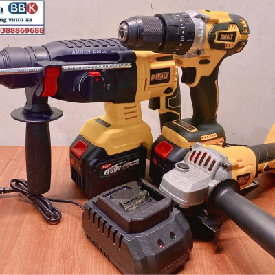 Bộ Combo 3 Trong 1 Gồm Máy Khoan Đục Bê Tông, Máy Mài Và Máy Khoan Pin Dùng Pin 199V 15 Cell, Máy Khoan Siêu Khỏe, Động Cơ Không Chổi Than - Bảo Hành 1 Năm