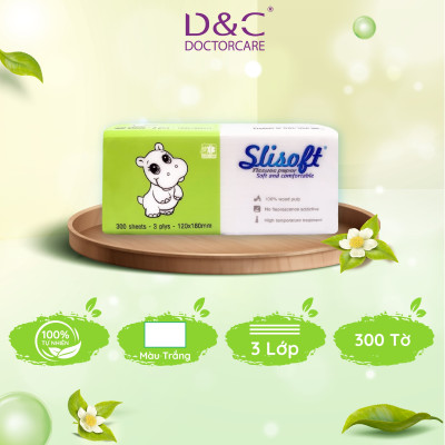Giấy ăn Slisoft Trắng 100 tờ x 3 lớp, khăn giấy khô thân thiện môi trường không chất tẩy trắng an toàn cho cả gia đình