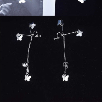 Bông Tai Nữ Kim Loại Mặt Hình Bướm Phối Khuyên Kẹp Vành Tai Cá Tính