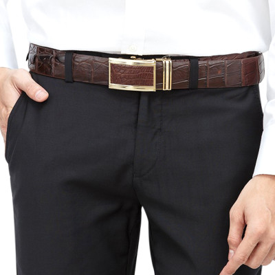 Thắt Lưng Nam Da Cá Sấu Gai Đuôi Bản Lớn Huy Hoàng HT4722 - Nâu Đất