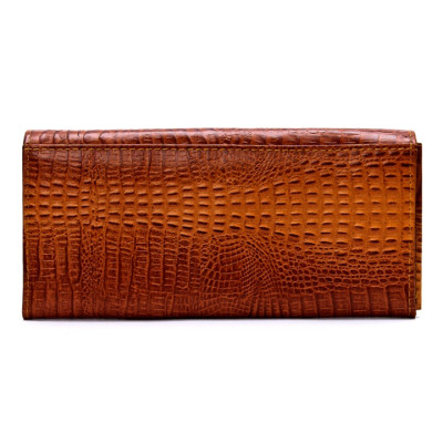 Bóp nữ da thật vân cá sấu Huy Hoàng 2 gấp vân nhỏ màu da, đen, nâu, vàng bò HC3101-02-03-04