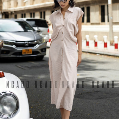 Đầm sơ mi sọc cam NGADO, Đầm suông, Đầm vintage, Đầm dạo phố thiết kế