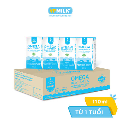 Sữa Dinh Dưỡng Tiệt Trùng VPMilk Omega Ít Đường dạng hộp cho bé trên 1 tuổi 110ml (thùng 48 hộp)