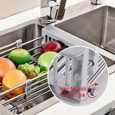 Rổ Rút Inox Đa Năng Gác Chậu Rửa Chén, Rửa Hoa Quả - 2 màu xám và đen ngẫu nhiên
