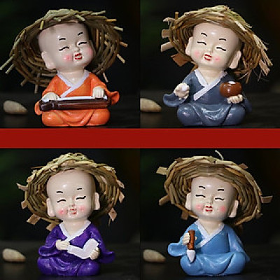 Bộ tượng chú tiểu nón nhẹ nhàng vẽ Cầm - Kỳ - Thi - Họa - 4 tư thế - Hàng chính hãng