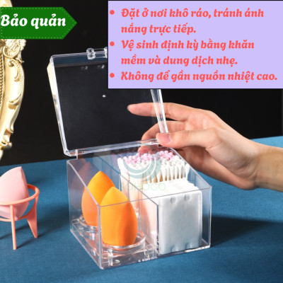Hộp Đựng Mỹ Phẩm Đa Năng Trong Suốt- Hộp Nhựa Trong Đựng Son, Mút Trang Điểm, Bông Tẩy Trang- Hộp Đựng Mỹ Phẩm Có Nắp Sang Trọng- Hộp Trang Điểm Mini Gọn Gàng- Hộp Đựng Đồ Makeup Chia Ngăn Tiện Lợi