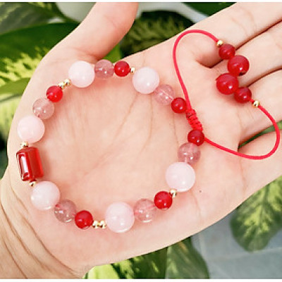 Vòng tay phong thủy đá thạch anh thiên nhiên kết dây thủ công