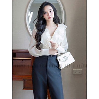 Áo sơ mi kem dài tay NGADO , áo voan tơ , áo công sở