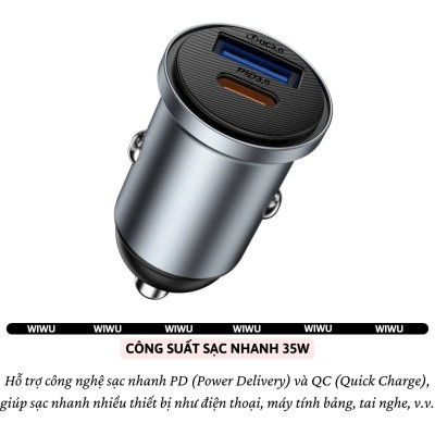 Tẩu củ sạc nhanh 35W cho xe hơi ô tô PD3.0 Type- C + USB-A QC3.0 hiệu WIWU Nano Lite cho iphone 17 16 15 14 13 12 iPad Vivo Oppo samsung cho Macbook - hàng nhập khẩu