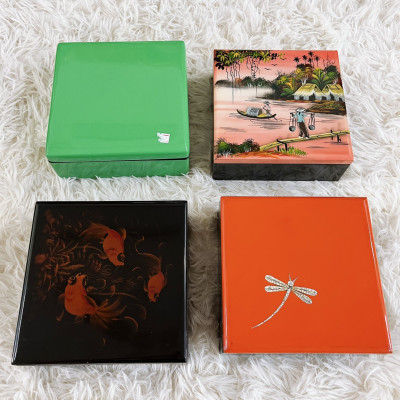 Hộp sơn mài vuông cao cấp Thanh Bình Lê đa năng đựng đồ vật, làm quà tặng ý nghĩa size 16x7 cm