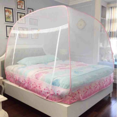 Màn Chụp , Mùng Chụp Cao Cấp Mộc Miên Đỉnh Động - Kích Thước 2,2mx2m - Hoạ tiết Hoa Lá Trắng Viền Hồng ( Hà Nội )