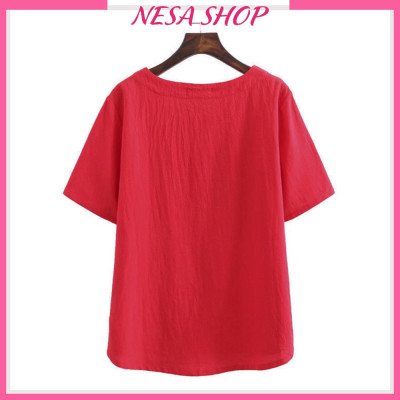 Áo nữ kiểu cổ tròn tay ngắn form rộng thoải mái, chất liệu Đũi cao cấp mềm mịn mát thấm mồ hôi NeSa Shop AKH.58