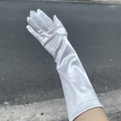 Găng tay màu trắng kem ( trắng ngà ) vải phi dài 37cm