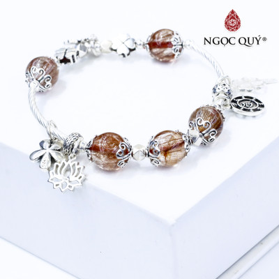 Vòng thạch anh tóc đỏ phối charm bạc mệnh hỏa, thổ - Ngọc Quý Gemstones
