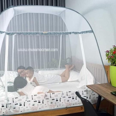 Màn Chụp , Mùng Chụp Đỉnh Rộng Cao Cấp Mộc Miên - Mẫu Xám Khủng Long 2 Cửa ( Hà Nội )