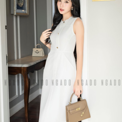 Đầm trắng túi xéo NGADO , đầm nữ , Đầm suông , Đầm dạo phố