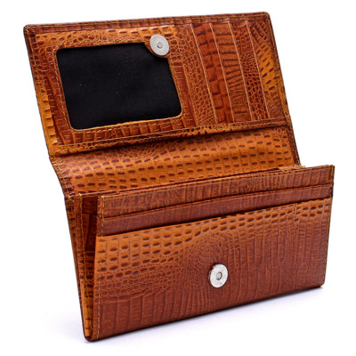 Bóp nữ da thật vân cá sấu Huy Hoàng 2 gấp vân nhỏ màu da, đen, nâu, vàng bò HC3101-02-03-04