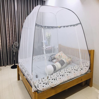 Màn Chụp , Mùng Chụp Đỉnh Rộng Cao Cấp Mộc Miên - Mẫu Xám Khủng Long 2 Cửa ( Hà Nội )