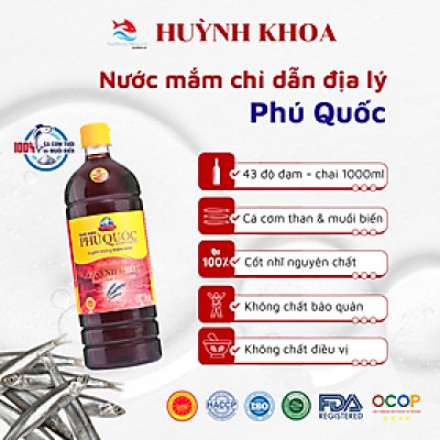 Đặc Sản Kiên Giang - Nước mắm truyền thống Phú quốc - Huỳnh Khoa - 43 đạm chai 1 lít