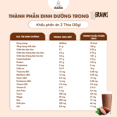 Sữa Gạo Lứt Hữu Cơ Nảy Mầm 24Grains Gói 30g Vị Socola Tự Nhiên Cho Trẻ Từ 3 Tuổi Sữa Hạt Dinh Dưỡng Phát Triển Não Bộ