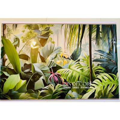 (ẢNH THẬT) Tranh dán tường khu rừng nhiệt đới lá tropical 15 trang trí decor sẵn keo dán