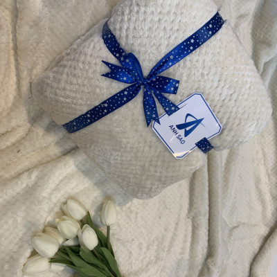 Mền lông cừu Thái Lan vân hạt bắp vải microfiber nặng 1.2 kg cao cấp A - mềm mại, ấm áp, kích thước 1m7x2m