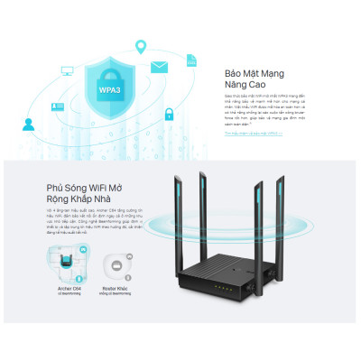 Router WiFi AC1200 4 ăng-ten Gigabit MU-MIMO Archer C64/Archer C50/Archer C54 - Hàng chính hãng
