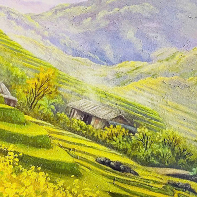 (HCM) Tranh dán tường 3d cảnh Tây Bắc trang trí quán ăn, nhà hàng tích hợp sẵn keo