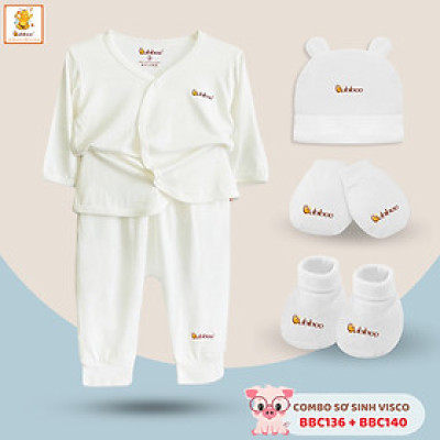 Set sơ sinh cài chéo 5 món Babiboo vải visco siêu mềm cho bé
