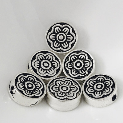 Combo 3 cái charm bạc chặn hạt hình tròn dẹp họa tiết bông hoa - Ngọc Quý Gemstones