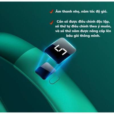 Quạt Mini Đeo Cổ Thông Minh Tích Điện 4000mAh, 3 Cấp Độ Gió Không Cánh