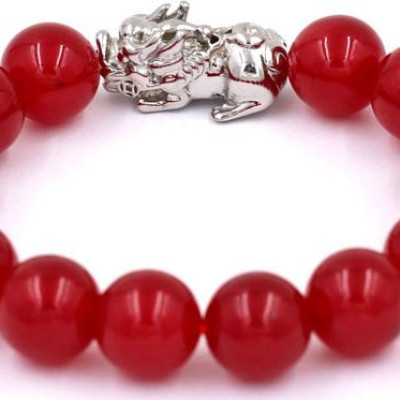 Chuỗi tay đá thạch anh đỏ 12 ly - cẩn Tỳ Hưu inox VTAOTHT12 - hợp mệnh Hỏa, mệnh Thổ