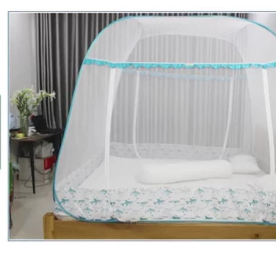 Màn Chụp Cao Cấp Mộc Miên Hoạ Tiết Xanh Ngọc Cá Mập - Kích Thước 1,8mx2m - 2 cửa ( Hà nội )