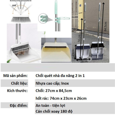 Chổi Nhựa Quét Nhà 2in1 Thông Minh Kèm Hót Rác Cán Dài Gấp Gọn Tiện Dụng