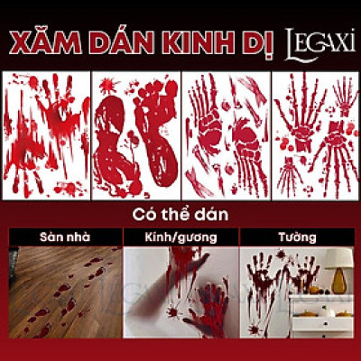 Xăm dán kinh dị trang trí nhà cửa Halloween bàn tay máu vệt máu dấu chân máu Legaxi