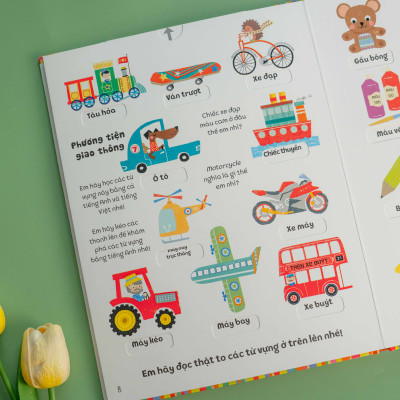 Sách tương tác - Kéo đẩy tìm kiếm - 100 từ vựng song ngữ Việt-Anh cho bé - Đinh Tị Books