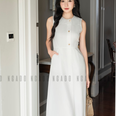 Đầm trắng túi xéo NGADO , đầm nữ , Đầm suông , Đầm dạo phố
