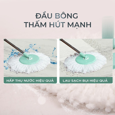 Bộ Lau Nhà MyJae Sợi Microfiber Xoay 360 Độ Thông Minh, Lau Sạch Nhanh Khô 134cm