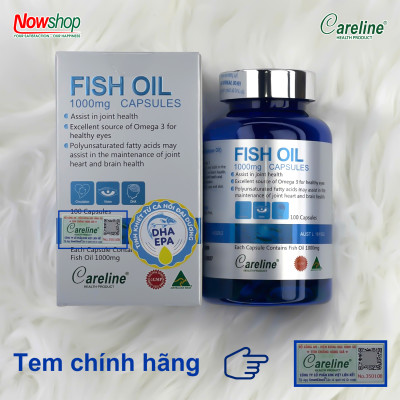 Fish Oil 1000mg Careline Hộp 100 viên dầu cá hồi Úc chứa Omega-3 bổ não sáng mắt tốt cho tim mạch