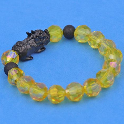 Vòng tay Pha Lê Vàng cắt giác 10 ly Charm Tỳ Hưu inox 2 Bi VFLGVTHEHB10 - Vòng tay tỳ hưu phong thủy