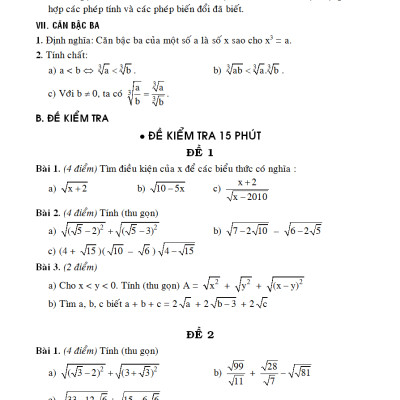 100 ĐỀ KIỂM TRA TOÁN 9 - NGUYỄN ĐỨC TẤN - KV