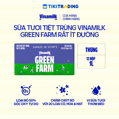 Thùng 12 Hộp Sữa tươi Vinamilk Green Farm rất ít đường 1L
