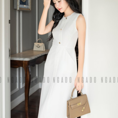 Đầm trắng túi xéo NGADO , đầm nữ , Đầm suông , Đầm dạo phố