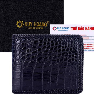Ví Nam Da Cá Sấu Đan Viền Gai Bụng Huy Hoàng HT2254 (12.5 x 10 cm) - Đen