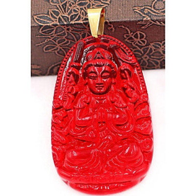 Mặt dây chuyền phật Thiên Thủ Thiên Nhãn thủy tinh đỏ size nhỏ 3.6cm MFBO8 - phật bản mệnh tuổi Tý