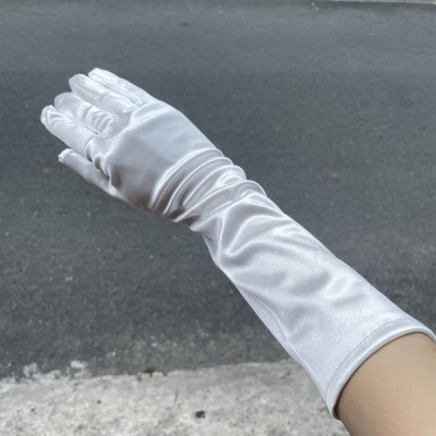 Găng tay màu trắng kem ( trắng ngà ) vải phi dài 37cm