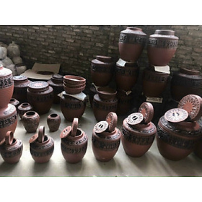 Chum sành ngâm rượu trống đồng Đông Sơn Âu Lạc 30 Lit chính hãng gốm sứ Bát Tràng (bình rượu, bình ngâm rượu, chum ngâm rượu)