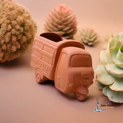 Chậu Gốm Đất Nung Mini Hình CHiếc Xe Lam